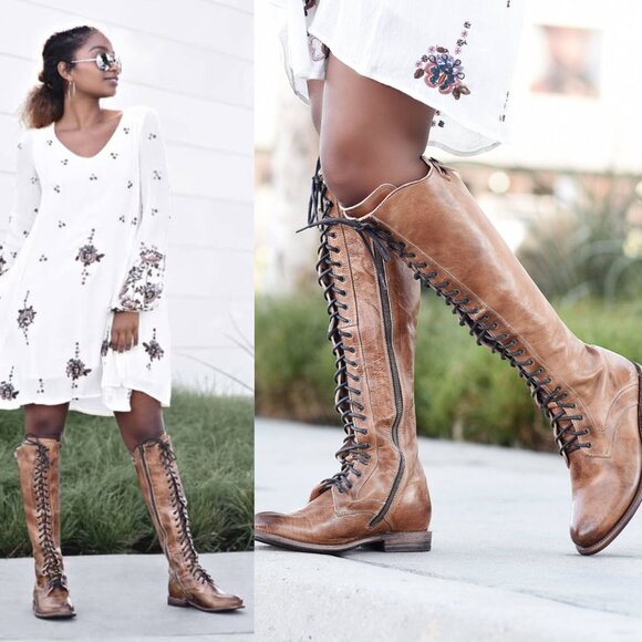 Bed Stu Della Boot Glastonbury Lace Up Knee High Leather Tan Rustic Size 7.5 - Picture 14 of 14